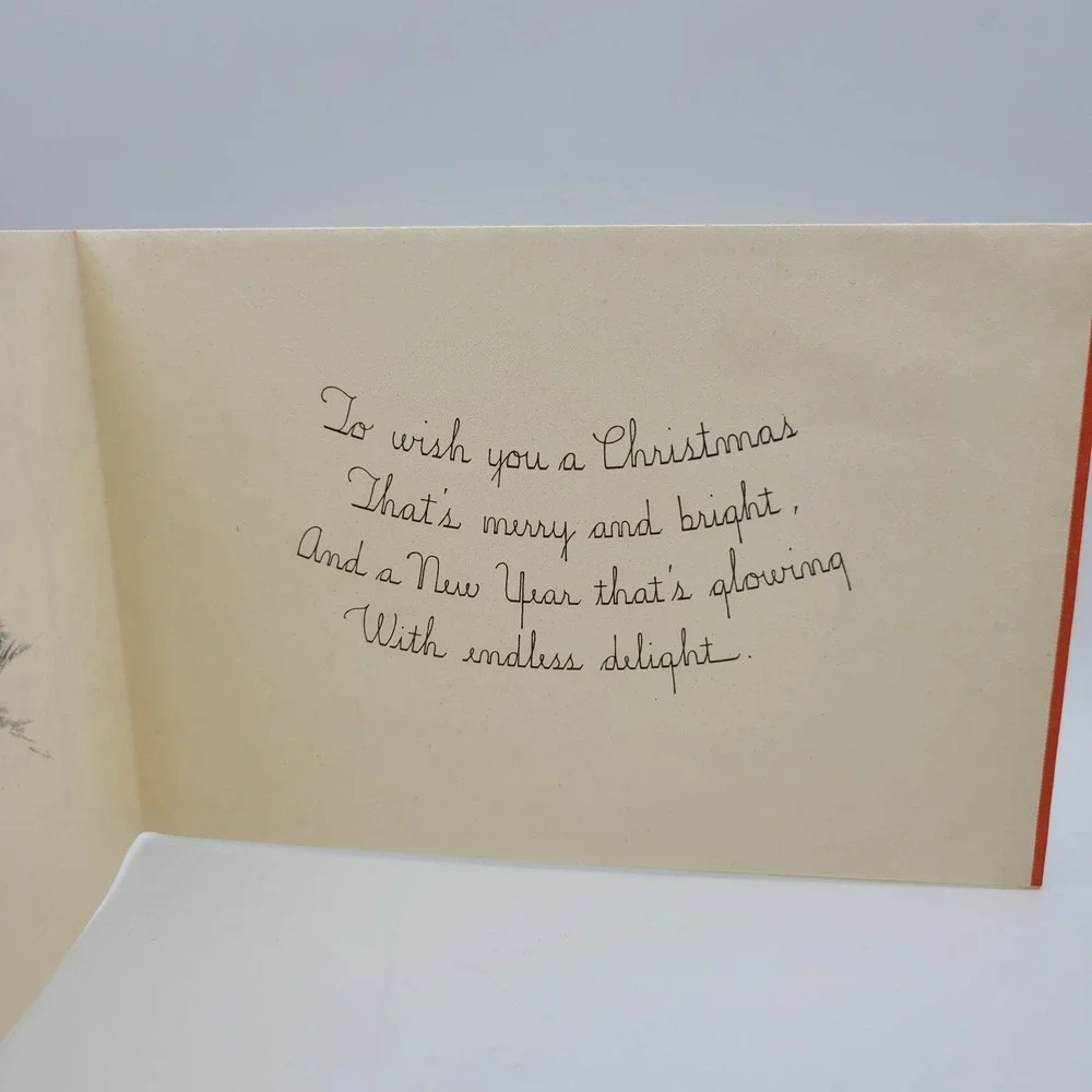 Vintage Seasons Greetings Christmas Card Horse Drawn Carriage‎ Signed